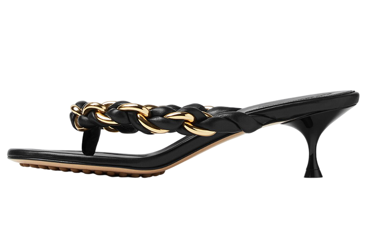 Bottega Veneta Dot Leather Patchwork Abrasion Resistant Flip Flops Women's Black