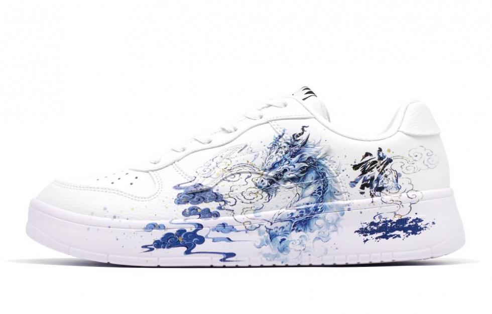 LiNing Pontoon Boats Cushioned Wear-Resistant Breathable Low-Top Skateboard Shoes Men's Blue White