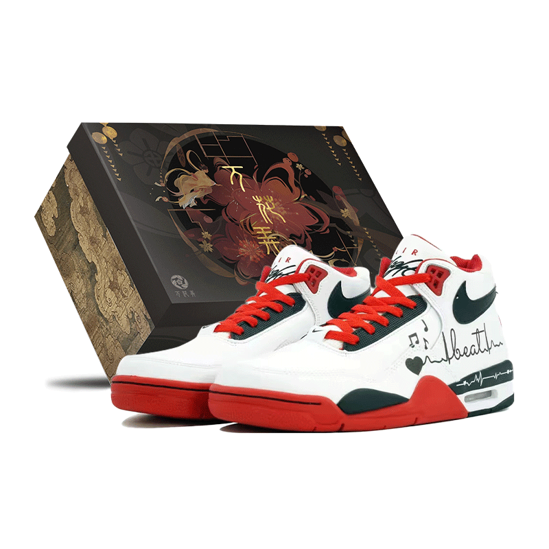 Nike Flight Legacy Kaleidoscope, Music ECG, Box Slip Resistant Mid Top Vintage Basketball Shoes Unisex Red White Black