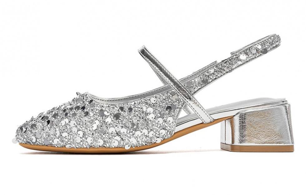 EBLAN Chunky Heel High Heels Women's Silver