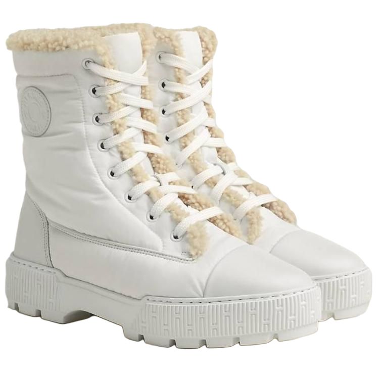 HERMES Fresh Ankle Boots 4cm Women's White