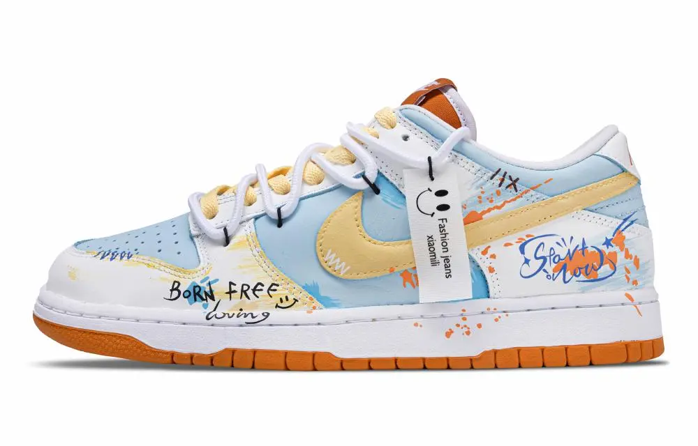 Nike Dunk Orange Sparkling Water Abrasion Resistant Low top Skateboard Shoes Unisex White Blue Yellow