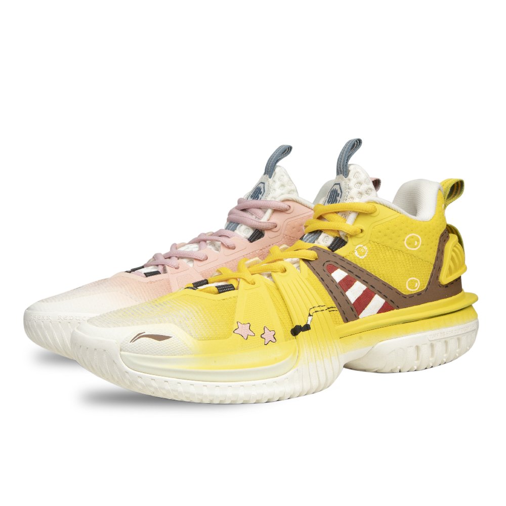 LiNing Storm 2024 Shock Absorbers Slip Resistant Breathable Low Top Basketball Shoes Men's Pink Yellow Mismatched