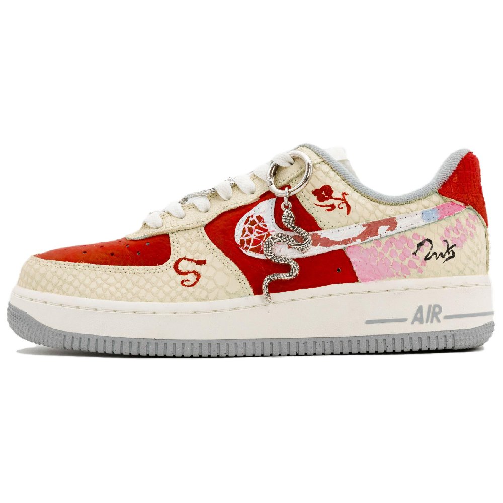 Nike Air Force 1 Red Flame Serpent Anti Slip Wear Resistant Low Top Skateboard Shoes Women's Red