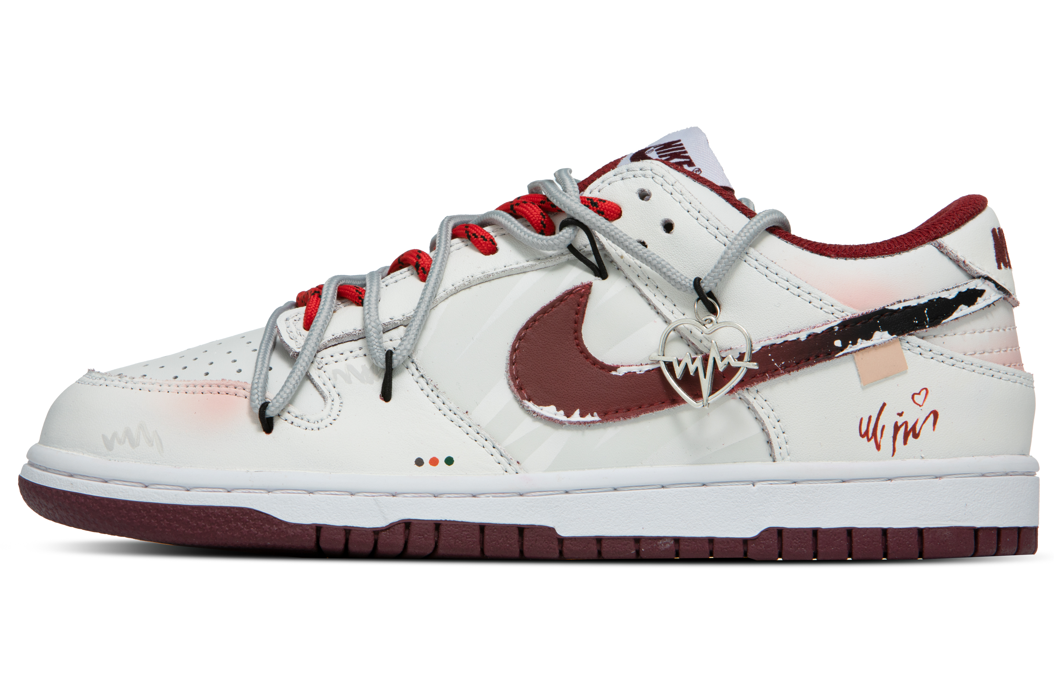 Nike Dunk Low Cream White Chocolate Slip Resistant Abrasion Resistant Low top Skateboard Shoes Men's White Red Pink