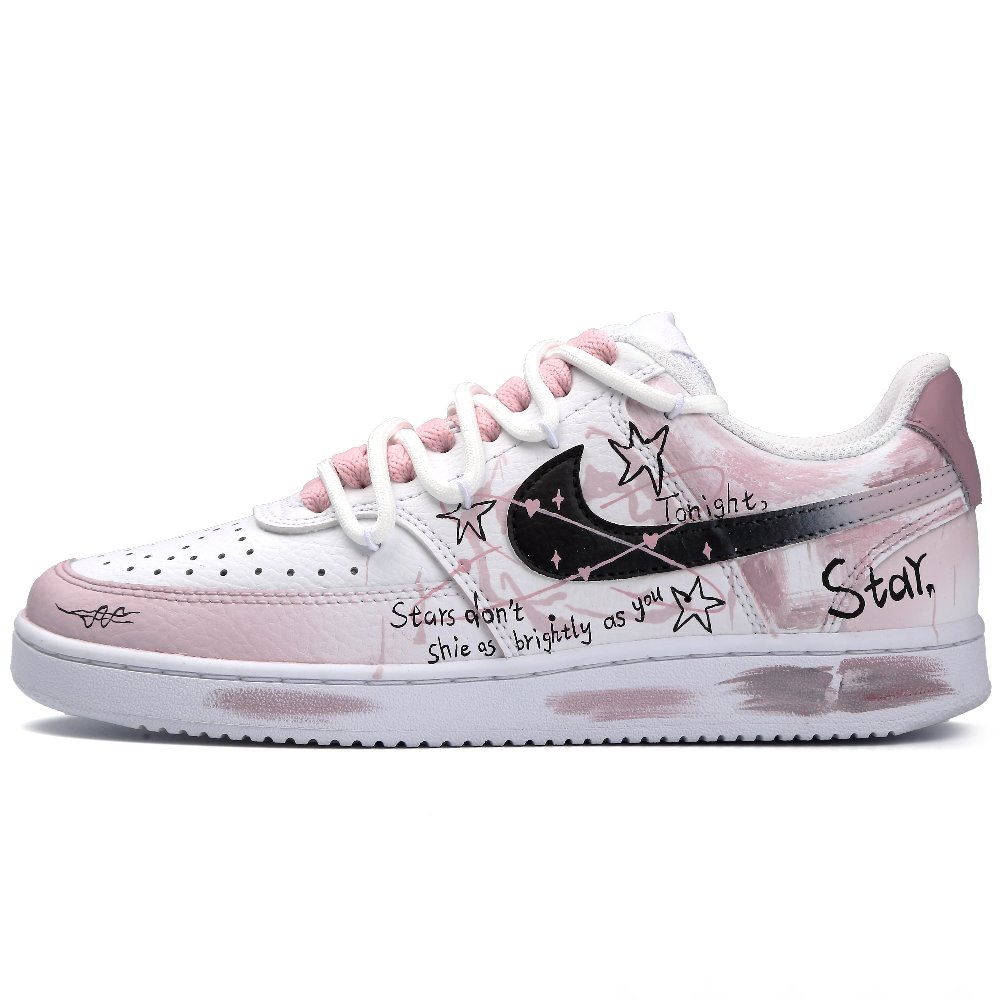 Nike Court Vision Slip-Resistant Lightweight Wear-Resistant Low-Top Skateboard Shoes Unisex Pink White