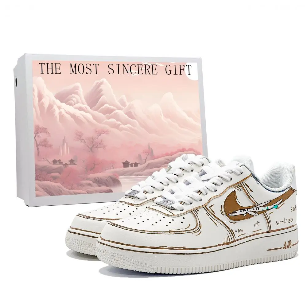 Nike Air Force 1 Abrasion Resistant Low Top Skateboard Shoes Men's Brown White
