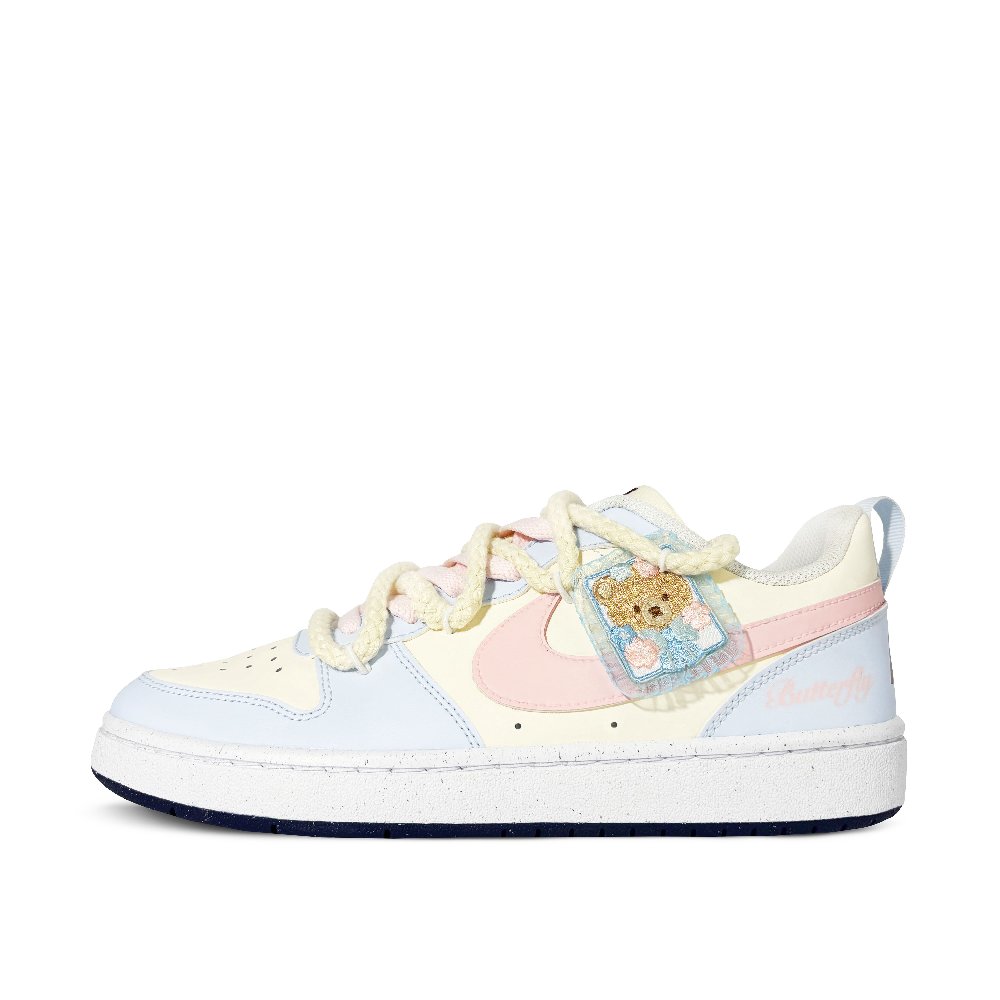 Nike Court Borough Little Bear Graffiti Wear-Resistant Low-Top Skateboard Shoes GS Blue Yellow Pink