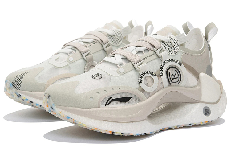 LiNing Shock Absorbing, Non Slip, Wear Resistant, Breathable And Lightweight Low Top Casual Shoes Women's White Gray