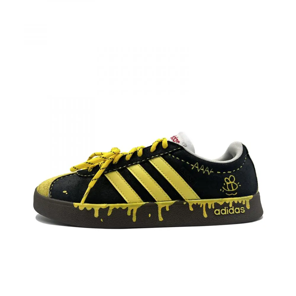 Adidas VL COURT 2.0 Honeys Bear Cushioning, Wear Resistant Low top Skateboard Shoes Unisex Black Yellow