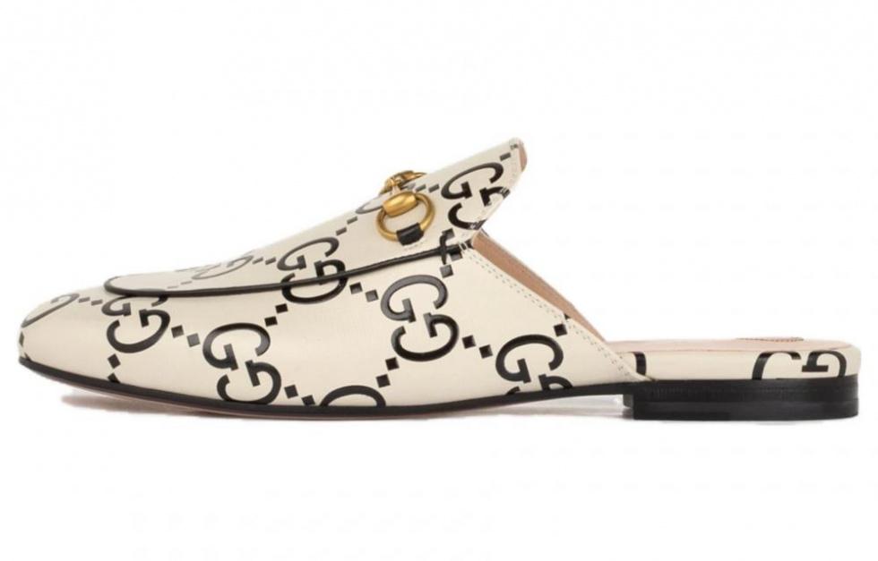 GUCCI Princetown Slipper White Gg Debossed Leather Women's