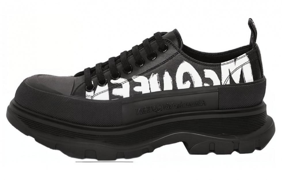 Alexander McQueen Tread Slick Low Lace Up Canvas Graffiti 'Black White'