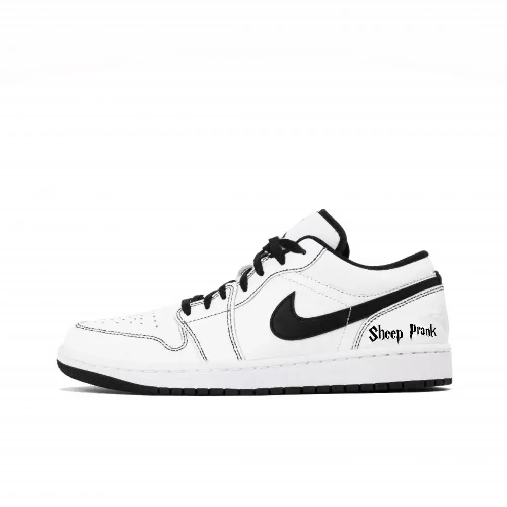 Jordan Air Jordan 1 Harry Panda Durable Breathable Low-Top Vintage Basketball Shoes Men's Black White