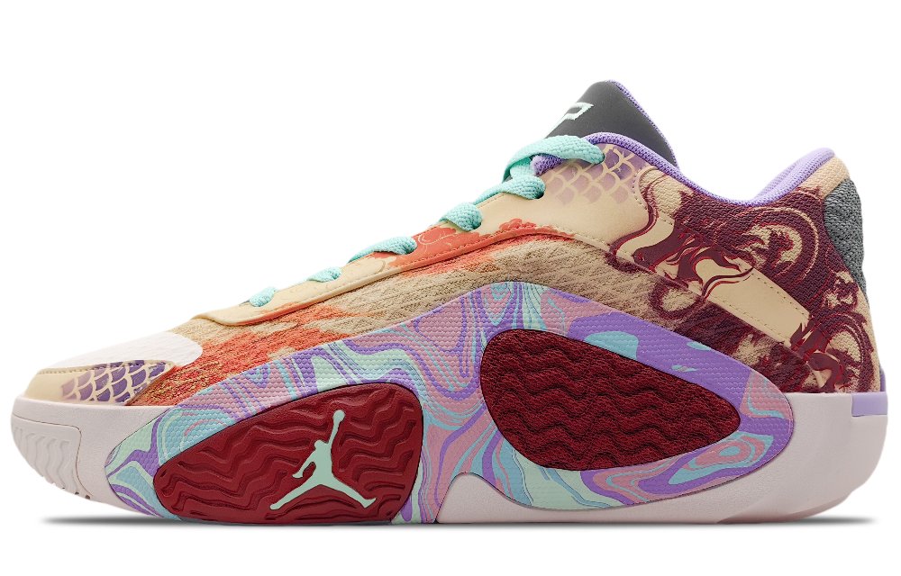Jordan Tatum 2 Anti-Slip And Wear-Resistant Breathable Low-Top Basketball Shoes Men's Beige Purple