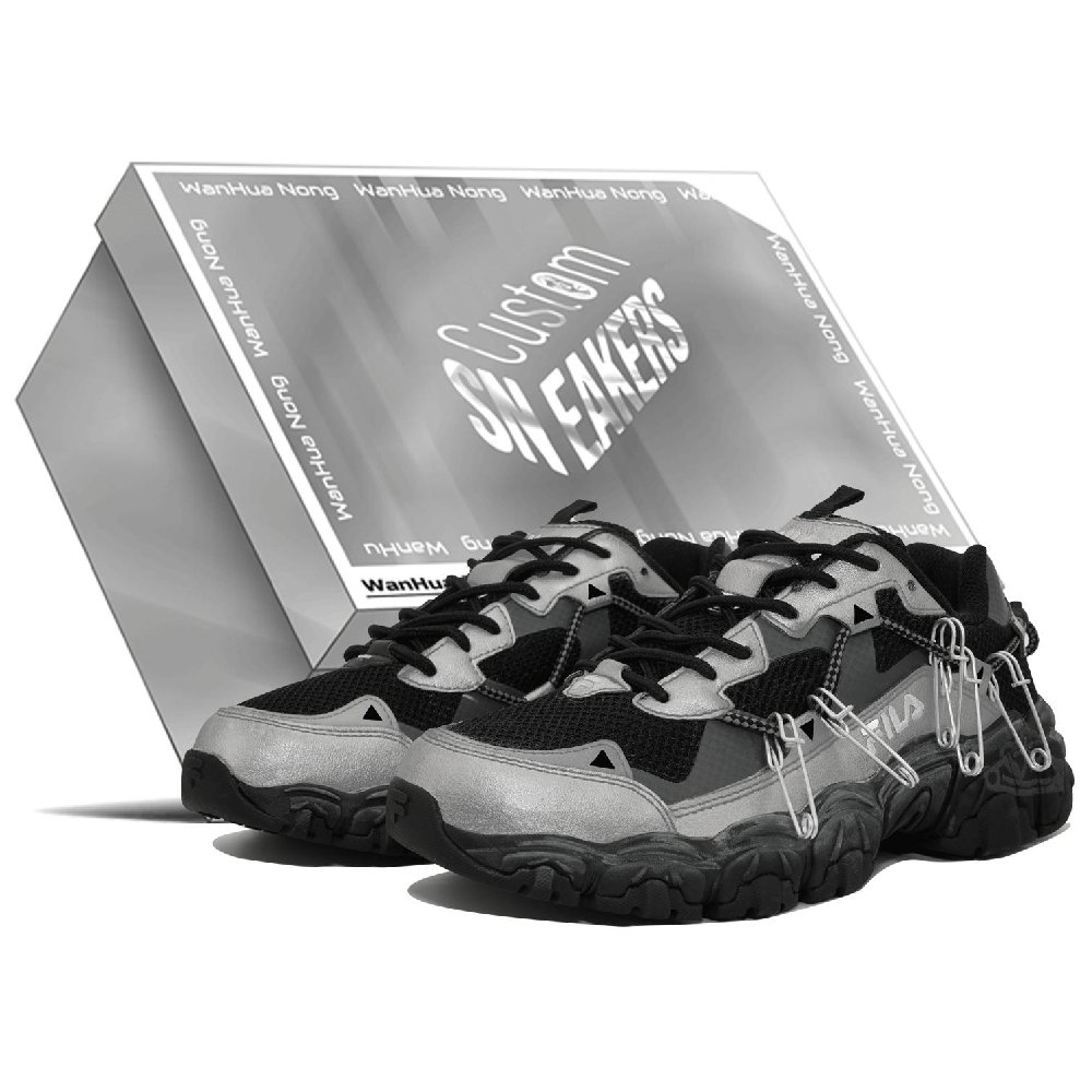 FILA Cat Claw Myriad Flowers Entwined, Needle Heart, Box Waterproof Low Top Casual Shoes Unisex Black