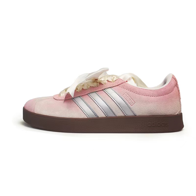 Adidas VL COURT 2.0 SAMBA Anti-Slip Wear-Resistant Low-Top Skateboard Shoes Unisex White Pink
