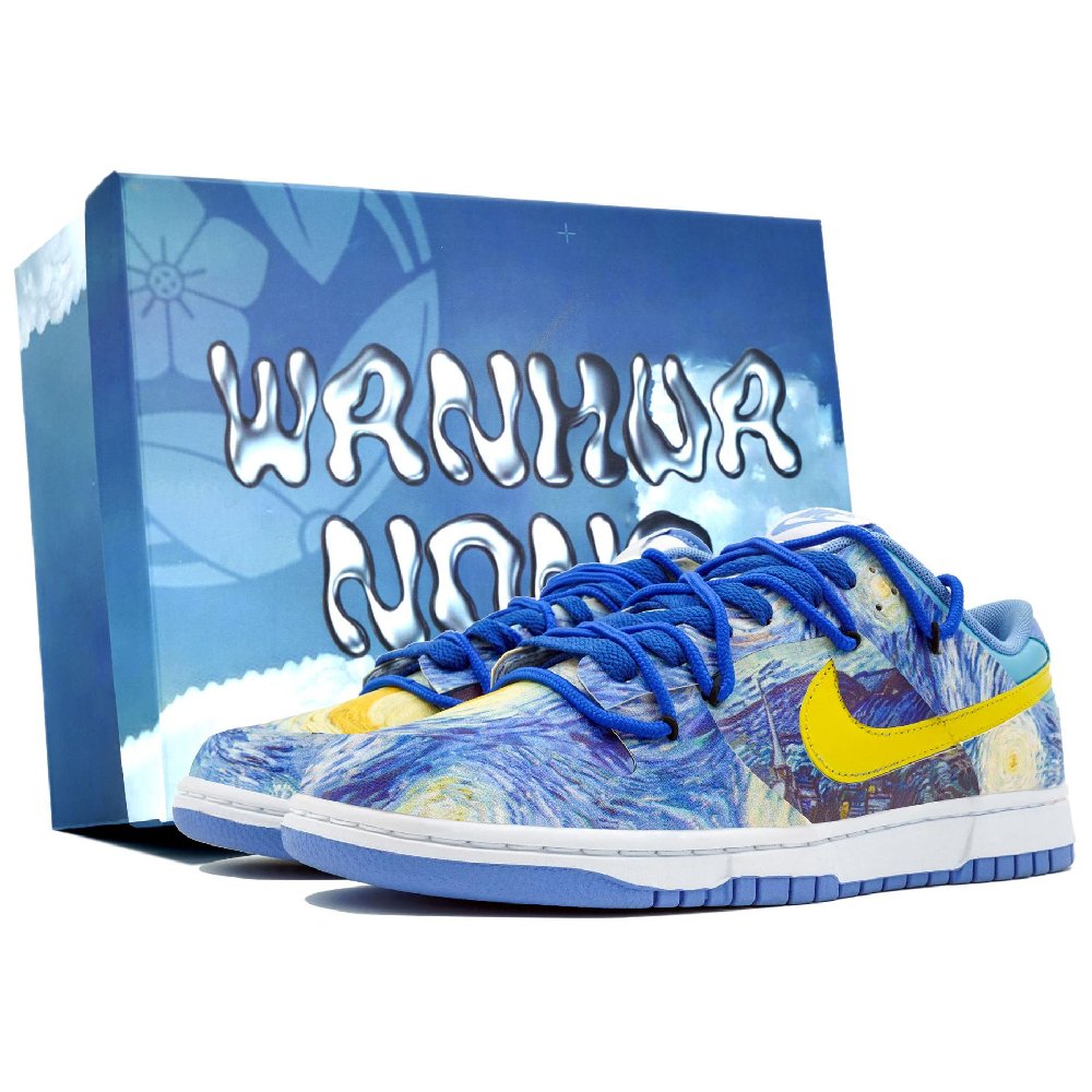 Nike Dunk Ten Thousand Flowers Play Star Moon On The Night Low-Top Skateboard Shoes Unisex Blue