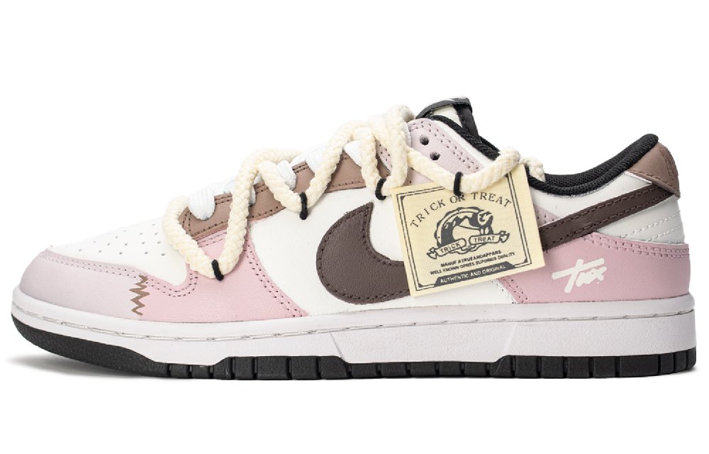 Nike Dunk Slip-Resistant Cushioning Low-Top Skateboard Shoes Unisex Pink Brown White