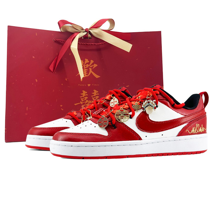 Nike Court Borough Slip-Resistant Cushioning Lightweight Low-Top Skateboard Shoes Women's White Red
