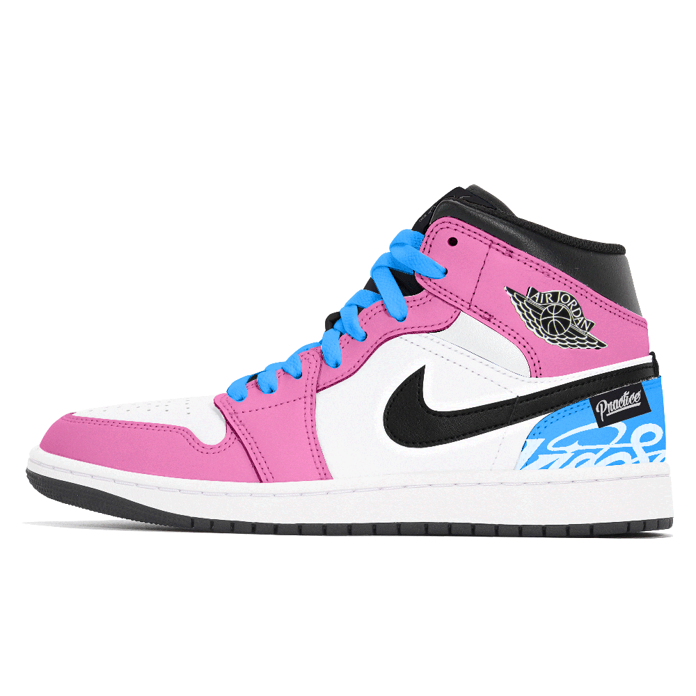 Jordan Air Jordan 1 Abrasion Resistant Cushioning Slip Resistant Mid Top Vintage Basketball Shoes Men's Pink Blue