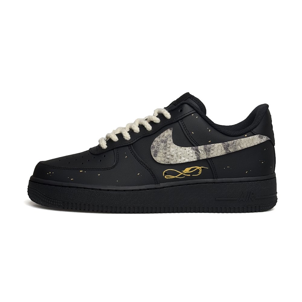 Nike Air Force 1 Anti-Slip Wear-Resistant Low-Top Skateboard Shoes Unisex Black Gold
