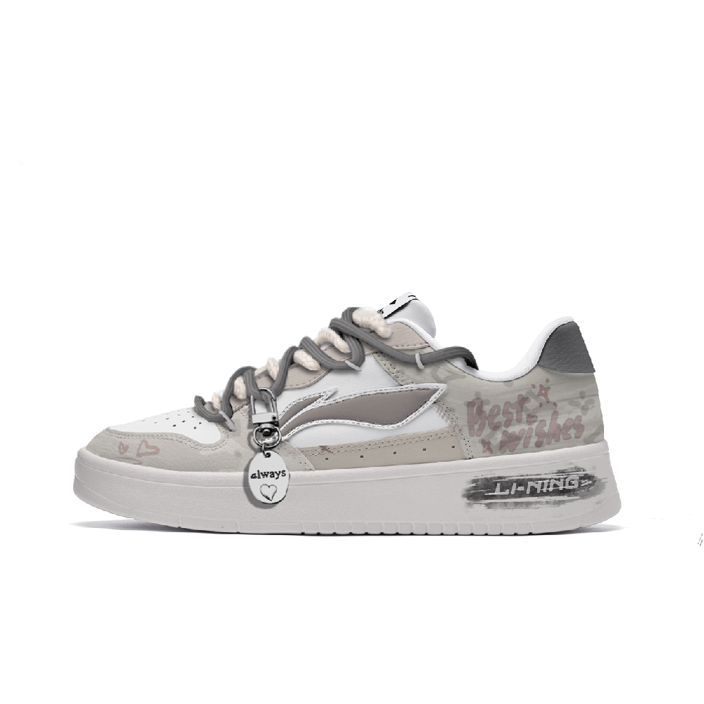 LiNing Pontoon Boats Slip Resistant Cushioning And Breathable Low Top Skateboard Shoes Men's White Gray