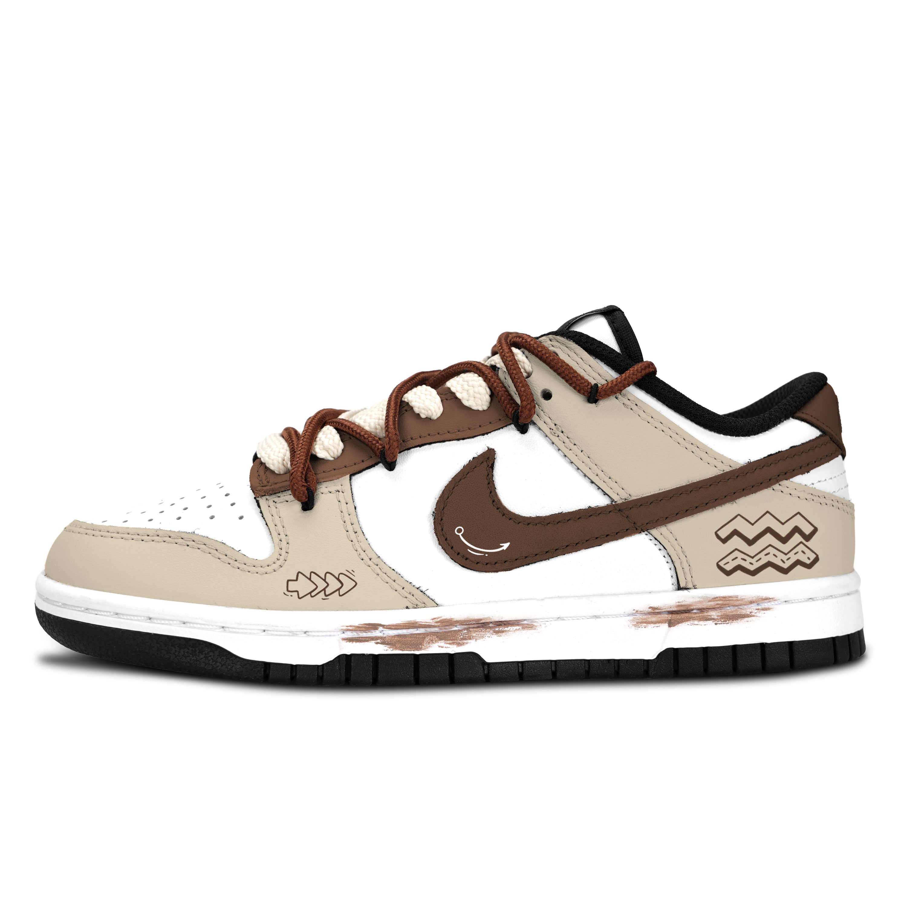 Nike Dunk Black White, Geometric Brown Fun Slip Resistant Abrasion Resistant Low top Skateboard Shoes Unisex