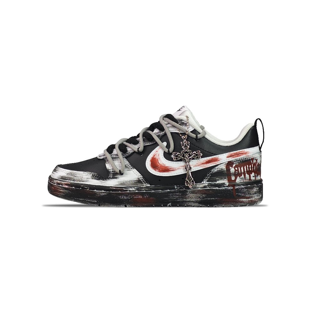 Nike Court Borough Slip-Resistant Cushioning Wear-Resistant Low-Top Kids' Skateboarding Shoes GS Black White Red