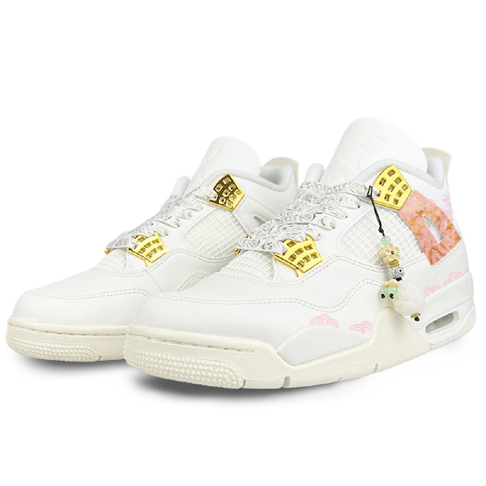 Jordan Air Jordan 4 Wear-Resistant Mid-Top Vintage Basketball Shoes Women's White Pink Gold