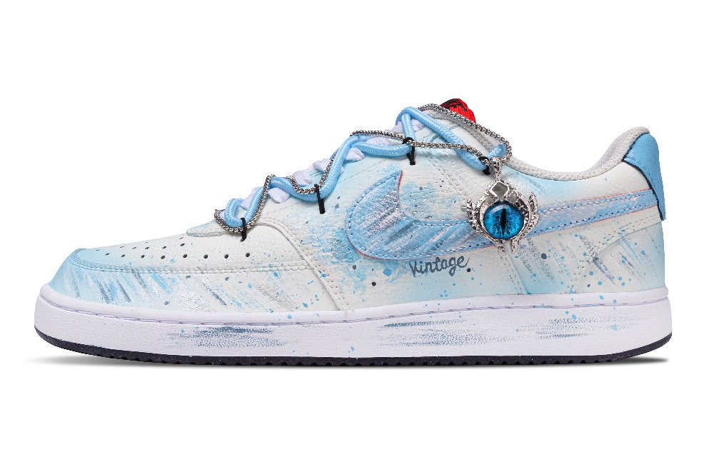 Nike Court Vision 1 Storm Swirl Balance Breathable Height Increasing Low Top Skateboard Shoes Men's Silver Blue