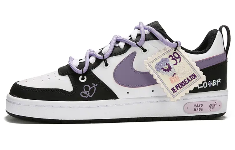 Nike Court Borough 2 Low top Skateboard Shoes GS Black White Purple
