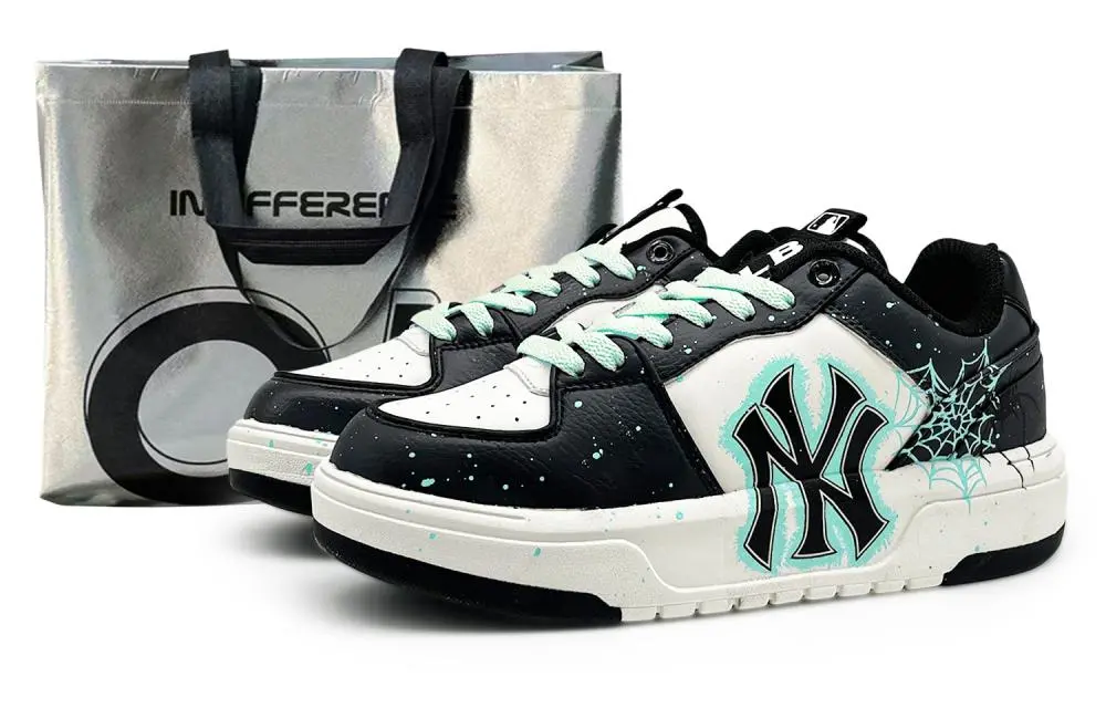 MLB Chunky Liner EIGHT No Sleep Abrasion Resistant Low Top Skateboard Shoes Unisex Black Blue