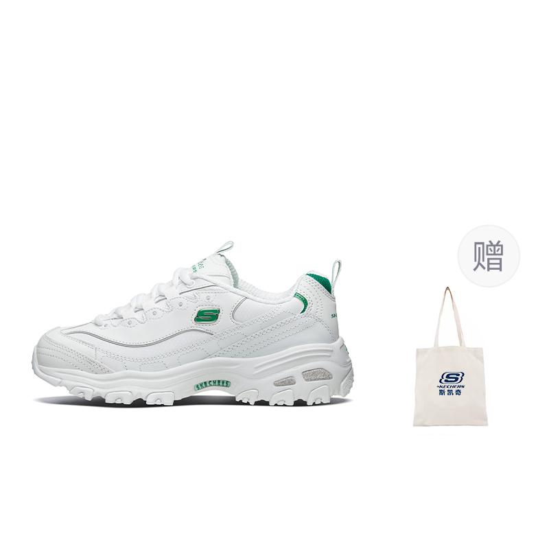Skechers D'LITES 1.0 Low Top Casual Shoes Women's White Green