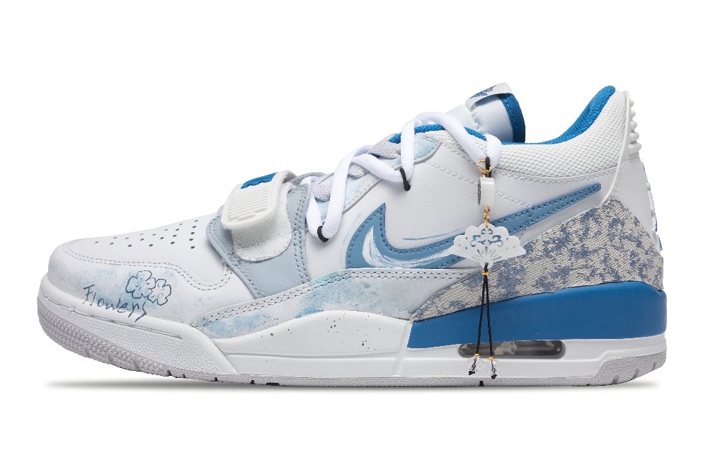 Jordan Legacy 312 Cushioned Slip-Resistant Water-Resistant Low-Top Vintage Basketball Shoes Men's White Blue