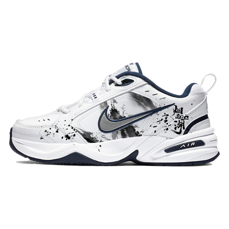 Nike Air Monarch 4 Anti-Slip Wear-Resistant Low-Top Chunky Sneakers Unisex White Black