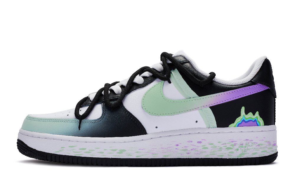 Nike Air Force 1 Low Top Skateboard Shoes GS Black White Green Purple