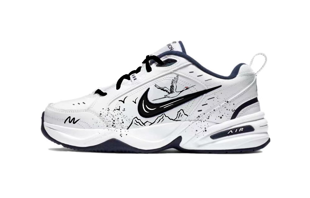Nike Air Monarch 4 Anti-Slip Wear-Resistant Low-Top Chunky Sneakers Unisex Black White