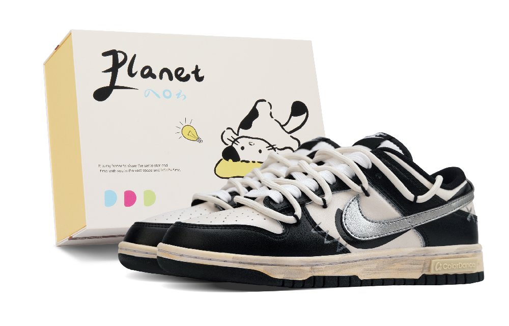 Nike Dunk Planet, Silver Ink Anti Slip Wear Resistant Low Top Skateboard Shoes Unisex Silver Black