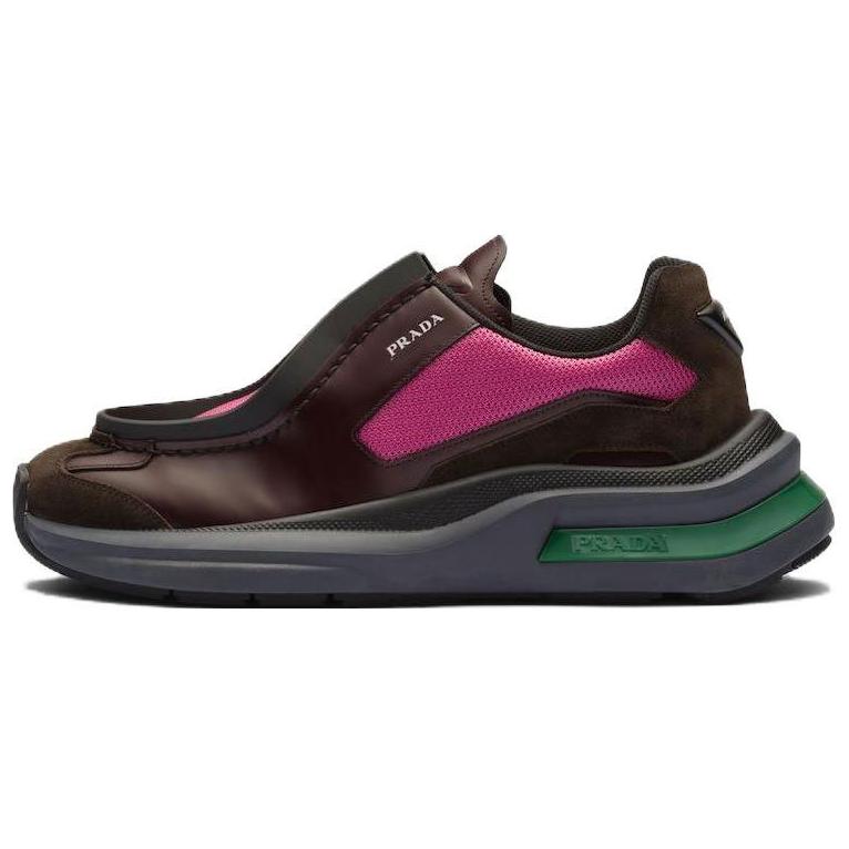 PRADA Brushed Leather Sneakers Bike Fabric Suede Garnet Peony Pink