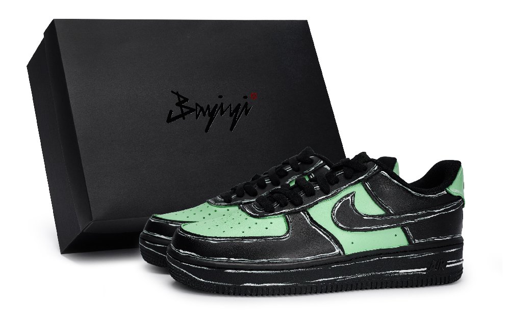 Nike Air Force 1 07 Special Shoe Box Anti-Slip Wear-Resistant Low-Top Skateboard Shoes Unisex Black Light Green