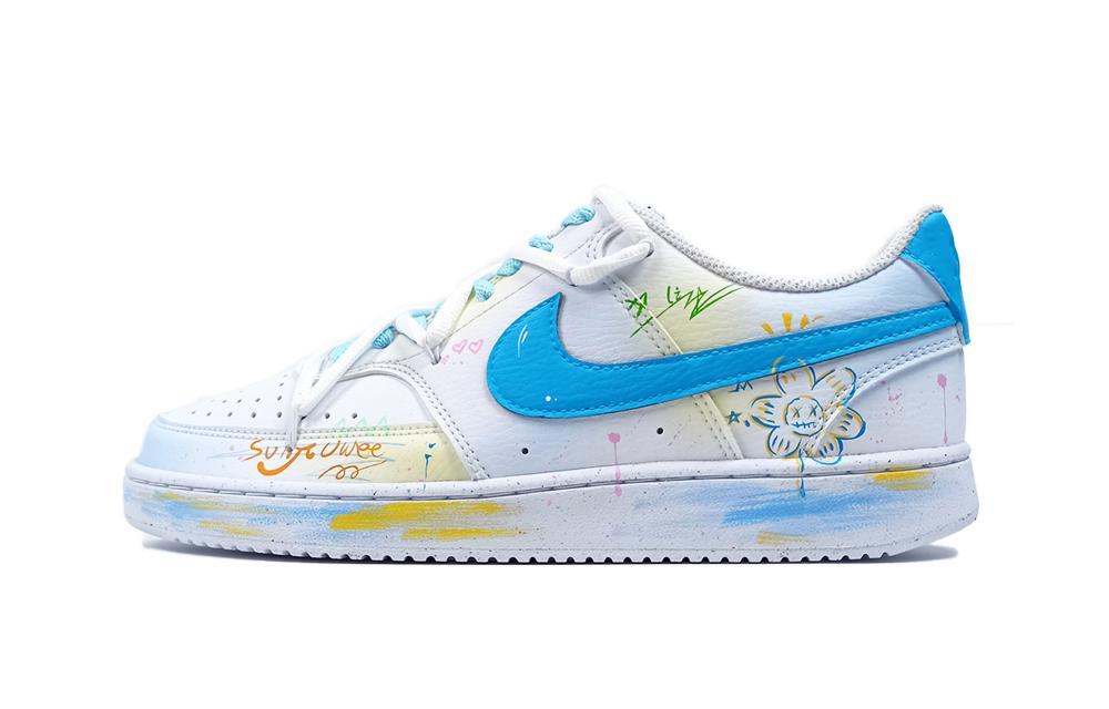 Nike Court Vision 1 Summer Graffiti Anti-Slip Wear-Resistant Low-Top Skateboard Shoes Unisex Blue White