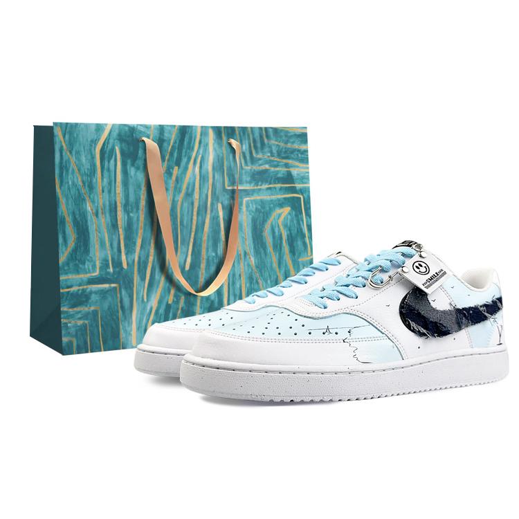 Nike Court Vision 1 Slip-Resistant Cushioning Low-Top Skateboard Shoes Men's White Blue