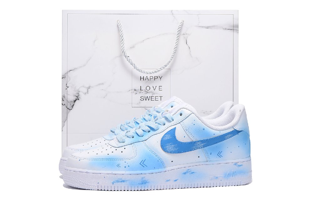 Nike Air Force 1 Anti-Slip Wear-Resistant Low-Top Skateboard Shoes Unisex White Blue