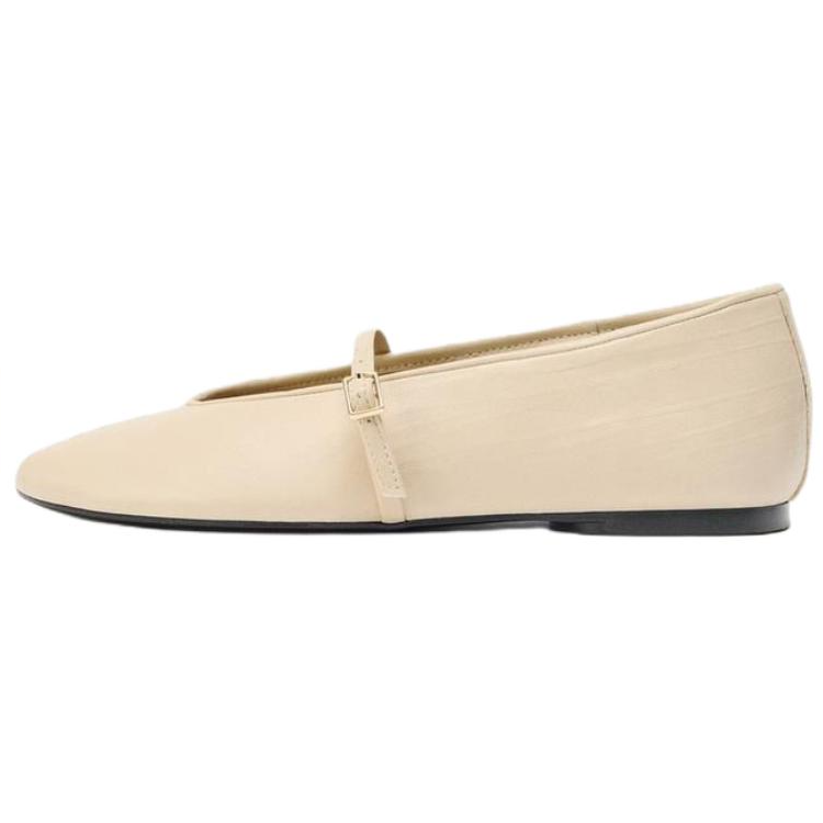 ZARA Flat Mary Jane Shoes 1cm Women's Light Beige Yellow