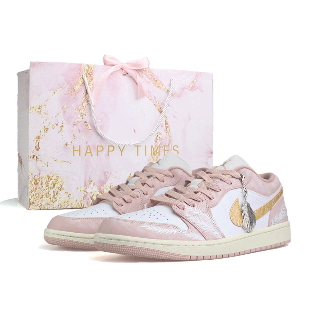 Jordan Air Jordan 1 Vintage Basketball Shoes Unisex Low top Pink/White/Gold