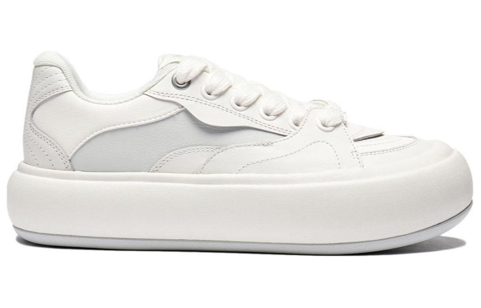 LiNing Puff Platform Slip Resistant Low Top Skateboard Shoes Women's White Gray