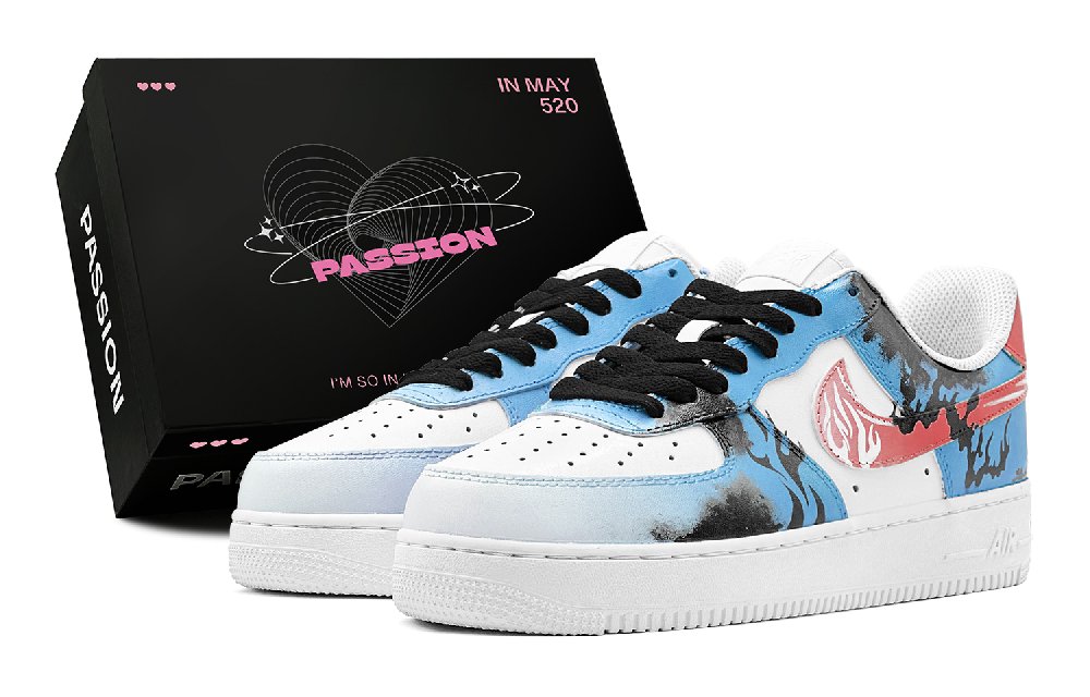 Nike Air Force 1 Blue Flame Phantom Slip Resistant Low Top Skateboard Shoes Men's Blue Red
