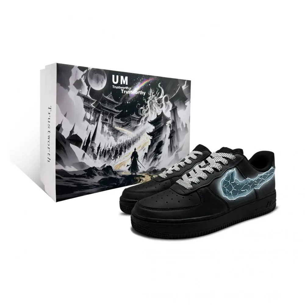 Nike Air Force 1 Polar Frost Box Included Abrasion Resistant Low top Skateboard Shoes Unisex Black Blue