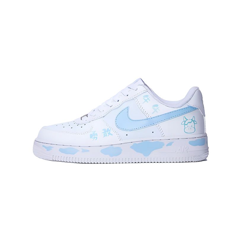 Nike Air Force 1 Brave Cow Abrasion Resistant Low Top Skateboard Shoes Unisex Light Blue
