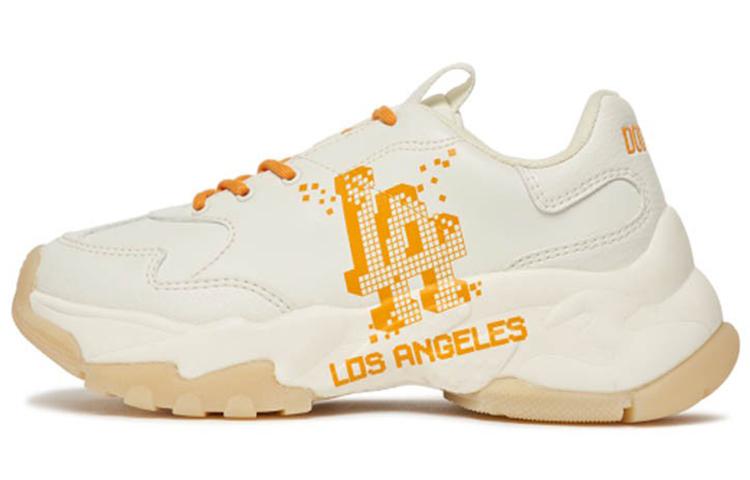 MLB Big Ball Chunky Pixel LA Cushioning Anti-Slip And Wear-Resistant Low-Top Chunky Sneakers Unisex White Orange